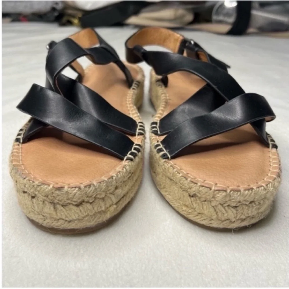 Madewell Malia Black Leather Cross-Strap Espadrille Platform Sandal Size 8.5